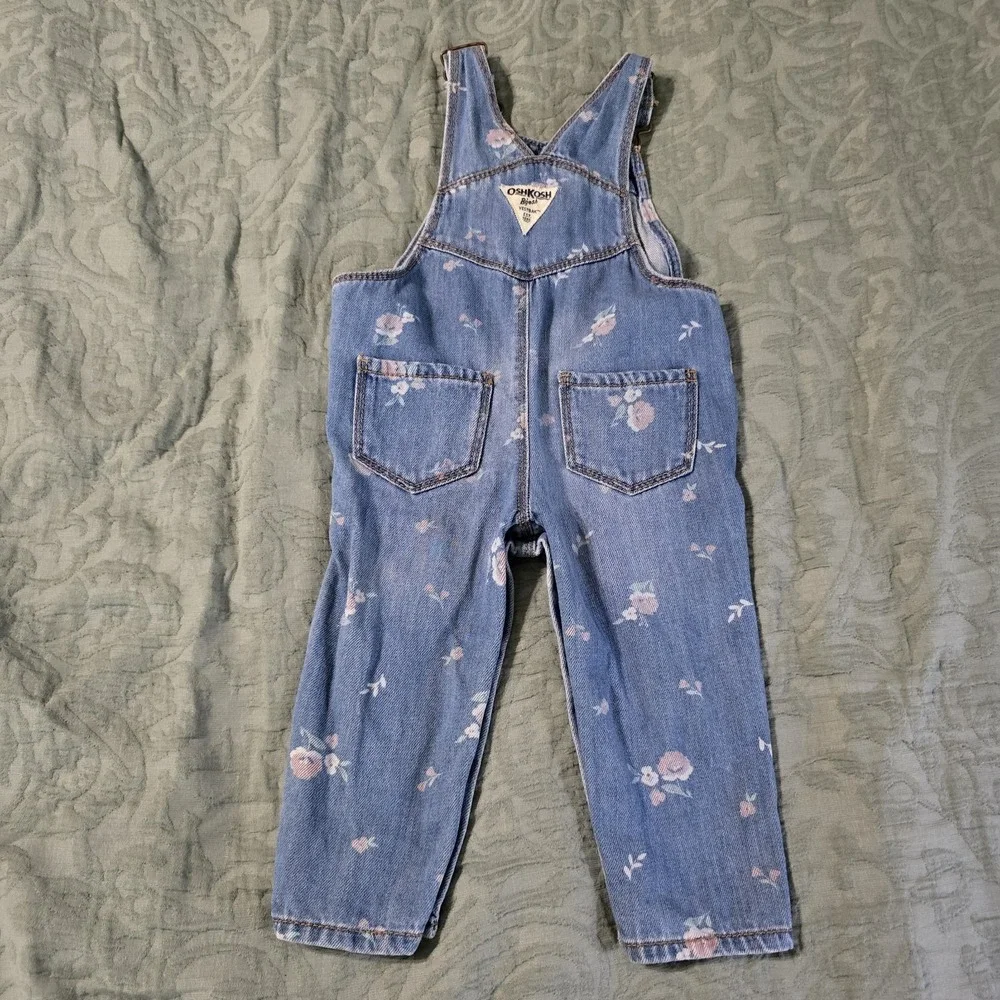 Infant OshKosh Bgosh Denim Overalls 9-12 m Blue Floral Buttons Diaper Snaps‎